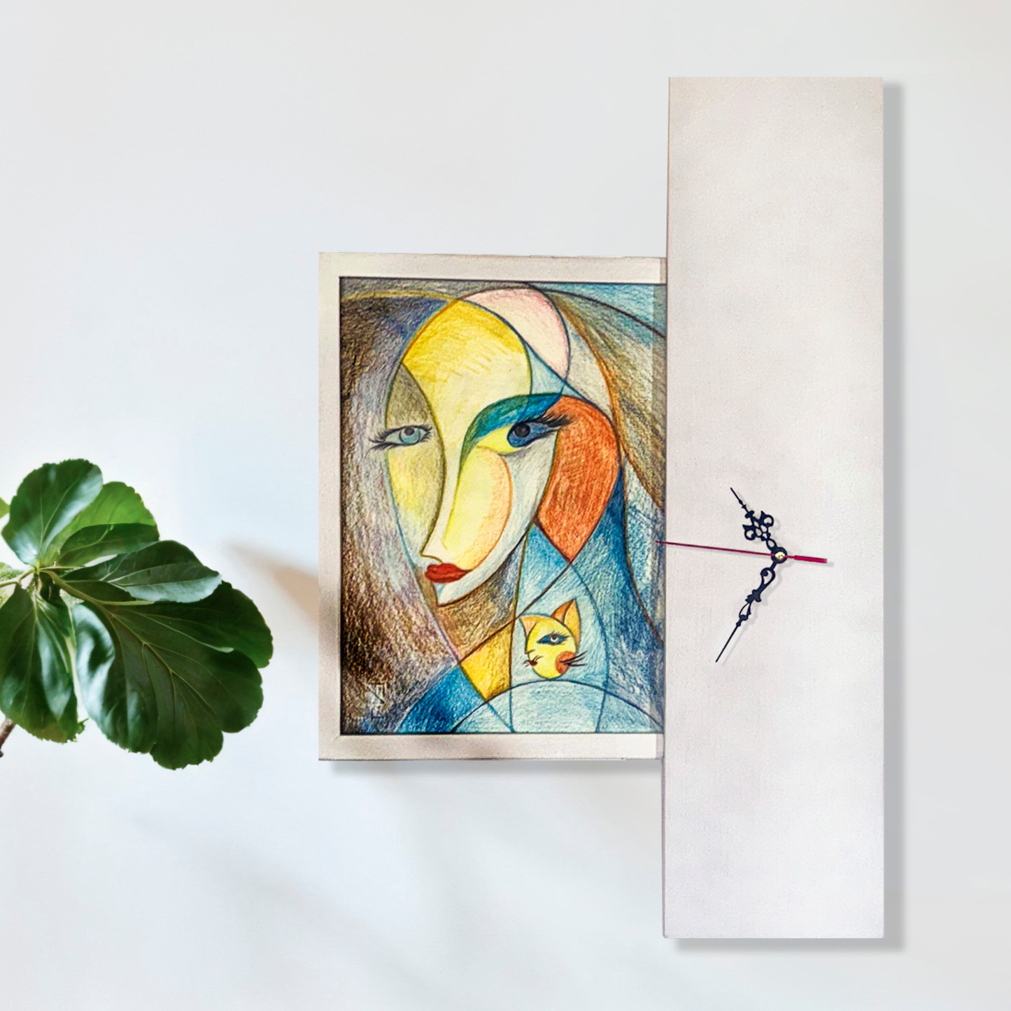 Visione – Orologio da Parete Artigianale con Disegno Fatto a Mano e Pannello in Tanganica Bianco | Design Contemporaneo