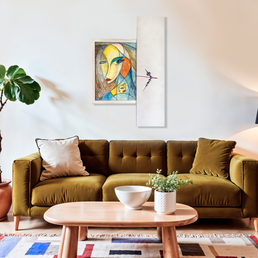 Visione – Orologio da Parete Artigianale con Disegno Fatto a Mano e Pannello in Tanganica Bianco | Design Contemporaneo