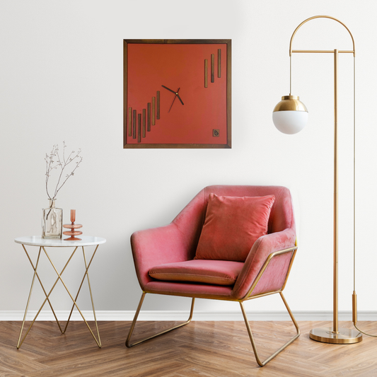 Battito – Orologio da Parete Artigianale in Legno Rosso Vintage e Quercia Antica | Design Contemporaneo