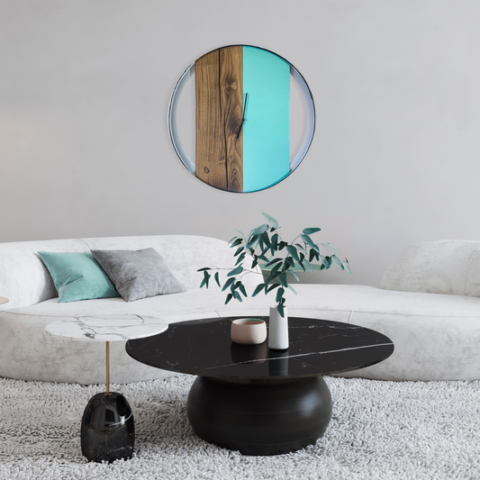 Connubio – Orologio da Parete Artigianale in Botte Antica, Castagno e Tanganica Tiffany | Design Contemporaneo