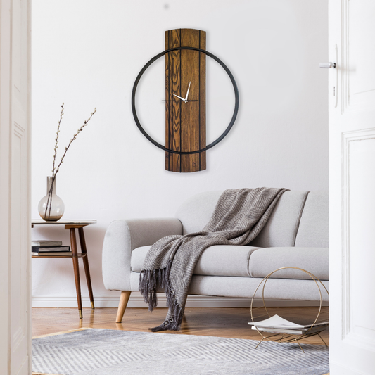 Orbita – Orologio da Parete Artigianale in Frassino Noce e Legno Nero | Design Elegante e Contemporaneo