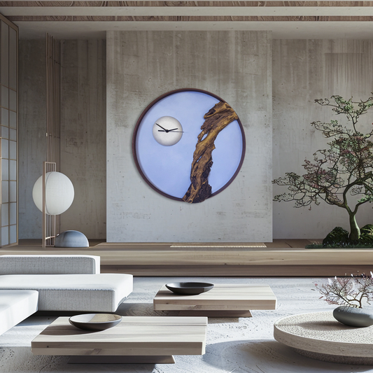 Luna – Orologio da Parete Artigianale in Legno di Melograno e Mogano | Design Naturale e Contemporaneo