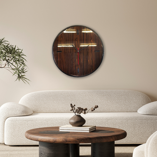 Specchio – Orologio da Parete Artigianale in Pannello Lucido Vintage e Quercia Antica | Design Elegante e Contemporaneo