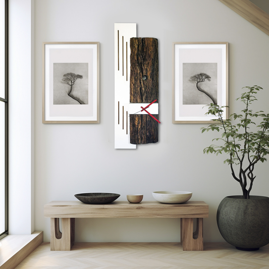 Radice – Orologio da Parete Artigianale in Castagno Antico e Tanganica Bianco | Design Naturale e Contemporaneo